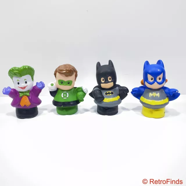 4 Fisher Price Little People DC SUPER HEROES Batman Batgirl Joker Green Lantern