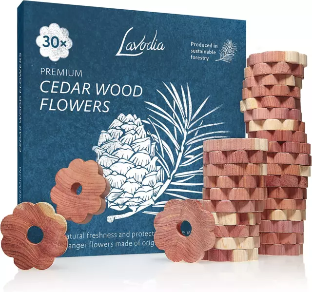 Cedar Wood Closet Freshener for Clothes Hangers: 30 Cedar Wood Flowers for Wardr
