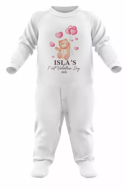 Baby Pink Balloon First Valentines Day Romper Suit Personalised Cute Outfit For