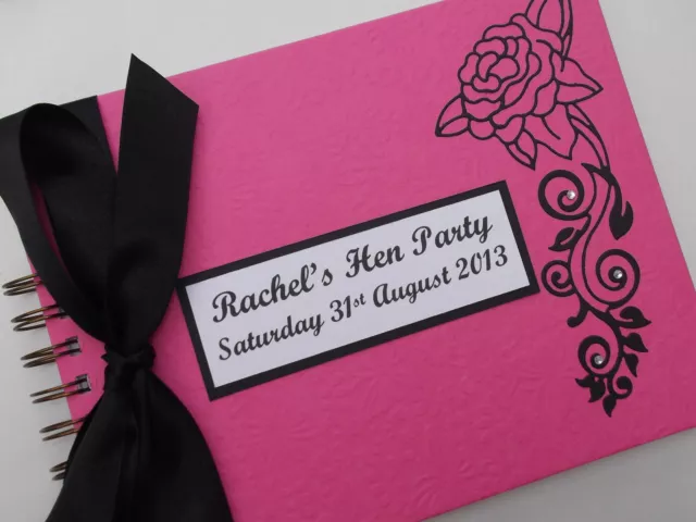 Hen Night / Party / Wedding Guest Book Fuchsia Pink & Black Personalised