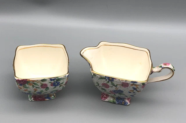 Vintage Royal Winton Grimwades England Old Cottage Chintz Creamer & Sugar Set 3