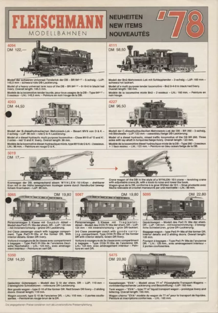 catalogo FLEISCHMANN 1978 Neuheiten New Items Nouveautés HO N Rallye    D E F aa