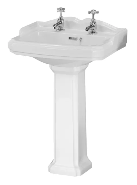 Traditional 2 Tap Hole Basin with Full Pedestal - 580mm