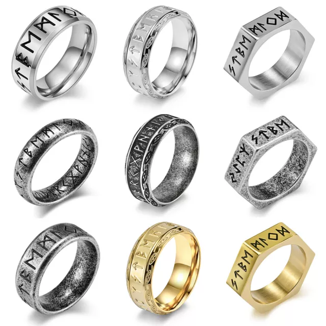 Men Women Boy Cool Viking Ring Stainless Steel Rune Celtic Norse Band Gift