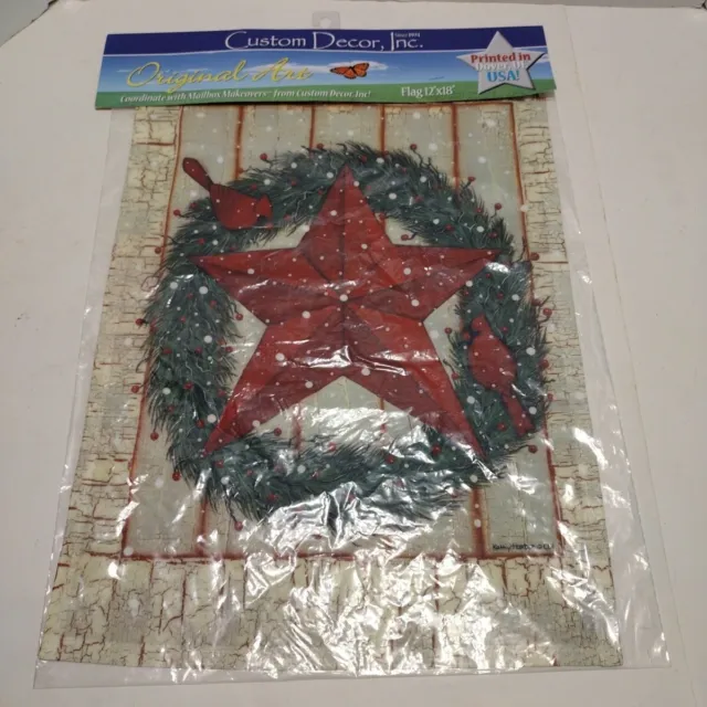 Christmas Berry Wreath Cardinal Garden Flag 12"x 18" Custom Decor, 2 Sided