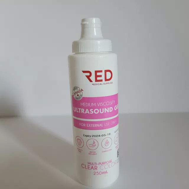 RED Medium Viscosity Ultrasound Gel Clear Color Bottles 250ml