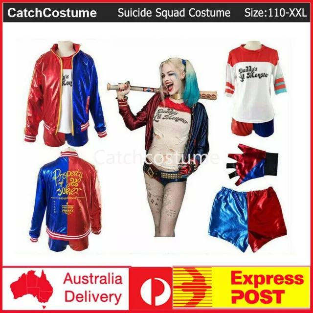 Harley Quinn Suicide Squad Costume Cosplay Jacket Shirt Shorts Glove Halloween