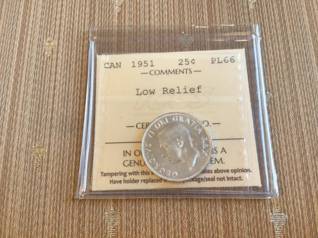 Rare Superb Gem Low Relief 1951 Canada 25 Cents Iccs Pl-66