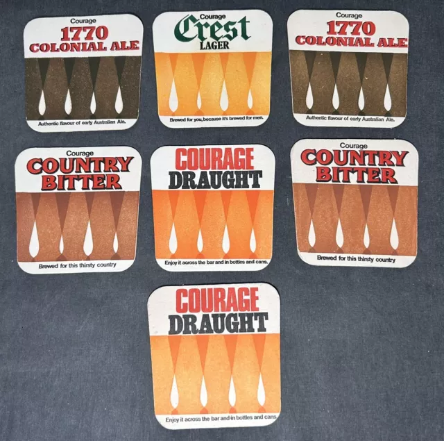 Courage Draught Beer Coasters x 7 - Country Bitter,  Colonial Ale, Crest Lager