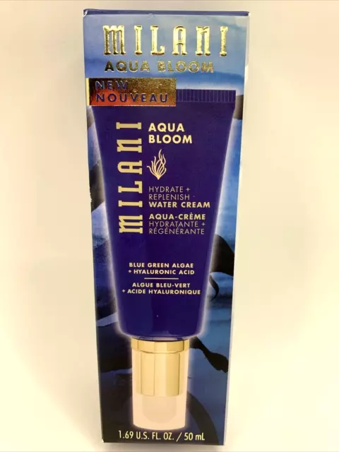 MILANI Aqua Bloom Hidratado + Reponer Agua Crema Azul Verde Algas 50 ml NUEVO en CAJA