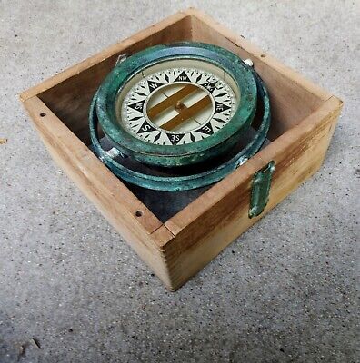 Vintage Nautical DIRIGO Wood Boxed Marine Boat Compass