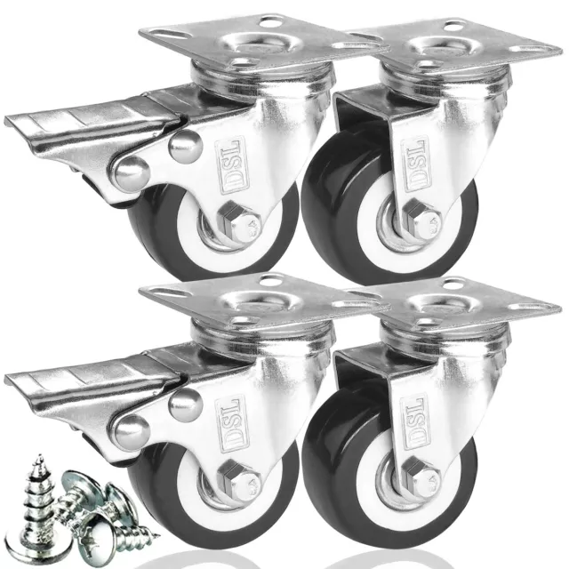 4 x Heavy Duty 50mm 240KG PU Swivel Castor Wheel Furniture Trolley Caster Rubber