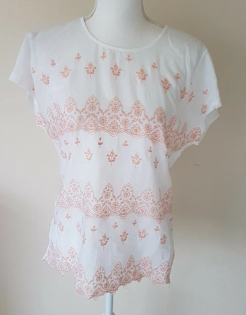 Top da donna bianco ricamato Marks And Spencer taglia 14