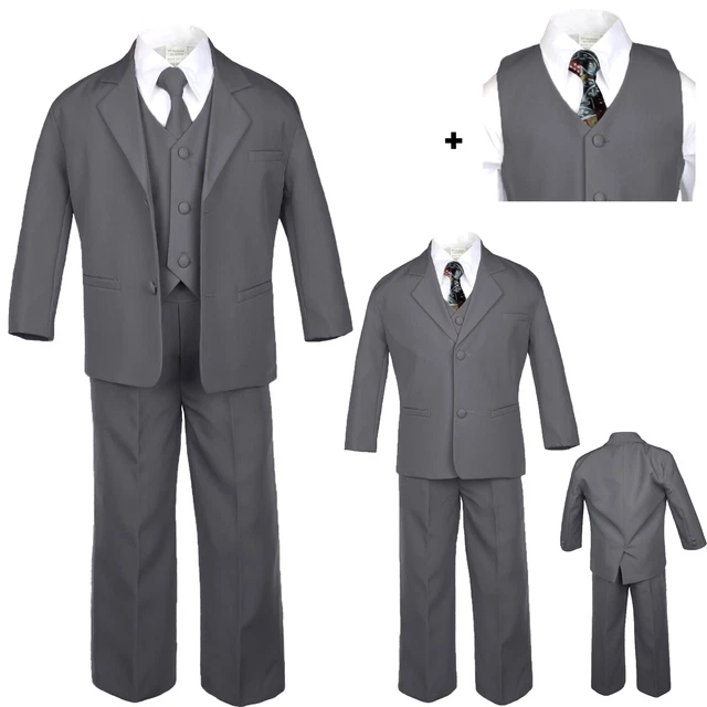 Baby Toddler Teen Boy Formal Wedding Dark Grey Tuxedo Suit choose a Stylish Tie