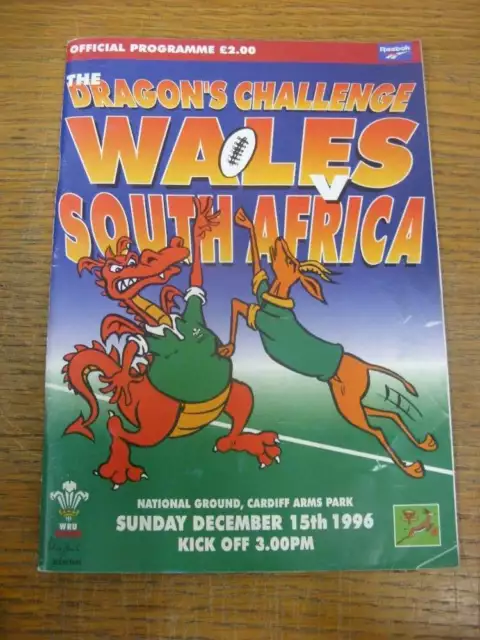 15/12/1996 Rugby Union Programme: Wales v South Africa [At Cardiff Arms Park] (s