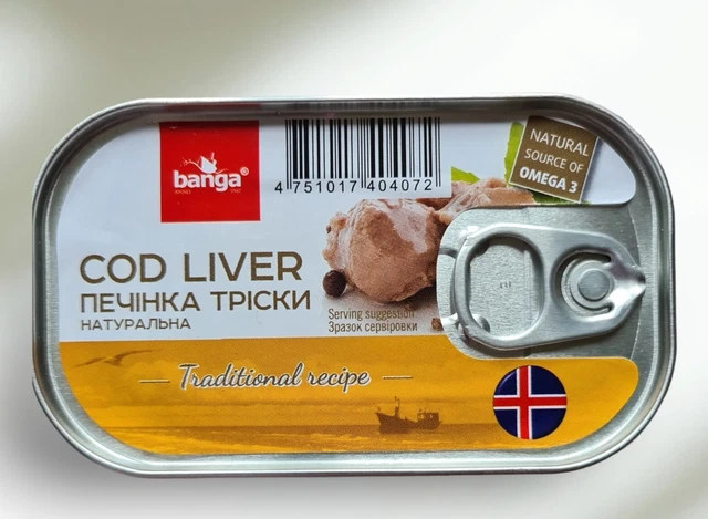 Fegato di merluzzo in scatola con foglie di allocca e pepe nero, 115 g. acidi grassi omega-3