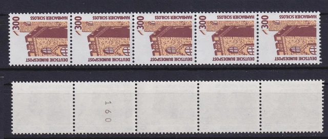Bund 1348 Au RM 5er Streifen mit gerader Nummer SWK 300 Pf ** gelbe Gummierung/2
