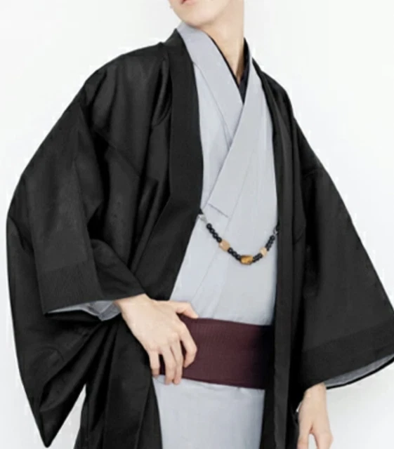 Japanese Men's Traditional Kimono HAORI Jacket Ro Summer Coat Black from JAPAN