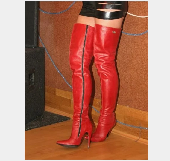 WOMEN STILETTO HIGH Heel Pump Pointy Toe Thigh High Over Knee Pu ...