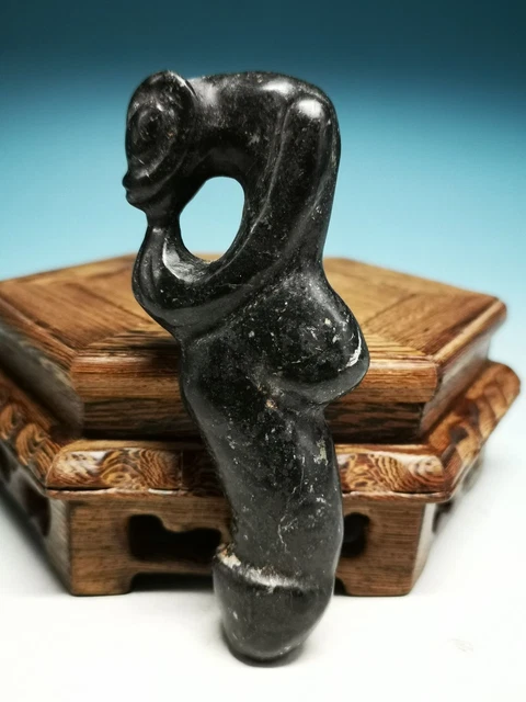 RARE Unusual Black Iron Meteorite Sacrificial Power Symbol & warrior Statue R21
