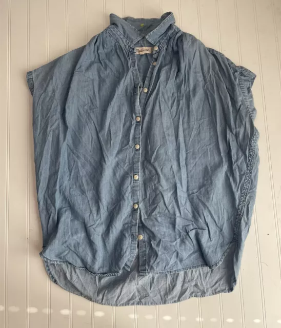 Madewell Chambray Shirt Womens Size Small S Button Down Short Sleeve Top￼