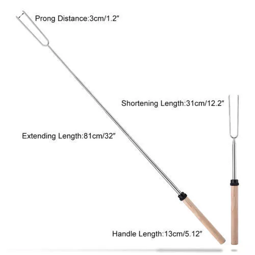 32-81cm BBQ Forks Extendable Marshmallow Roasting Sticks For Camping Skewer UK 2