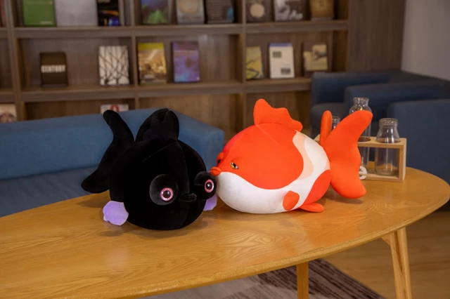 Down Cotton Stuffed Goldfish Doll Plush Red Black Flatfish Toy Gift 35cm