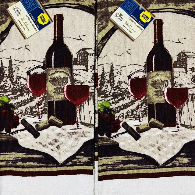 Juego de 2 toallas de cocina Home Collection Wine Venue Vineyard 15""x25"" nuevas