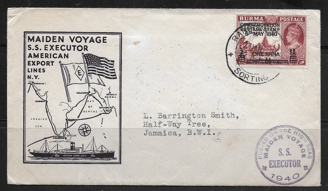 Burma US 1940 C0VER Auf Maiden Voyage Von S.S.Executor Verschickt Rangoon Halb