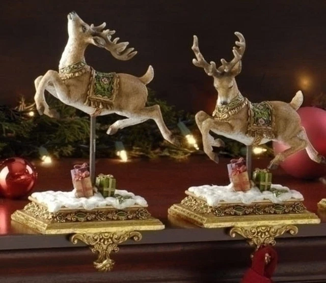Roman Set of 2  Reindeer Christmas Stocking Holders 8.5"