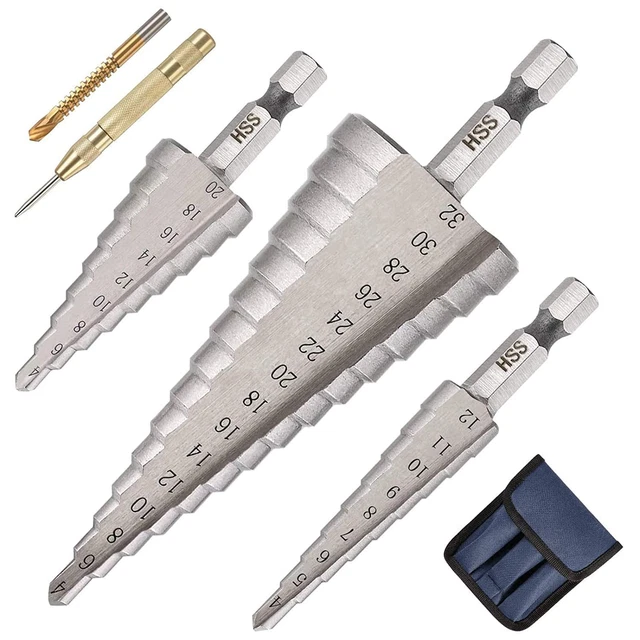 ® Punte Coniche, Fresa Conica Trapano a Gradini, HSS Titanium, Misure 4-12/4-20/