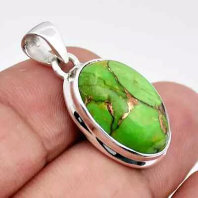 Fantastic Green Copper Turquoise Gemstone 925 Sterling Silver Handmade Pendant