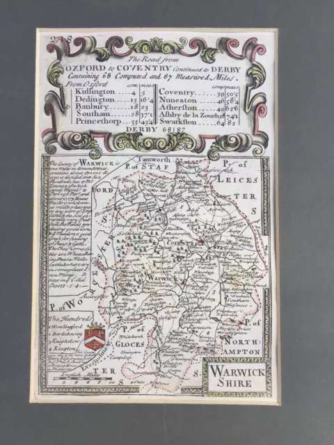 Antique Original 18th Century 1720 Hand Coloured Map Warwickshire Bowen Coventry