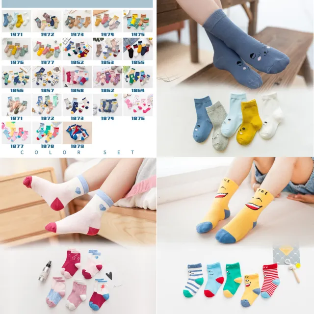 5 Pairs Ankle Cotton Socks Kids Toddler Boys Girls Casual Cute Quilted stockings