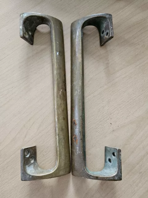Vintage Brass Door Pair Handles Shop Pulls Old Pub Cinema Art Deco 9"