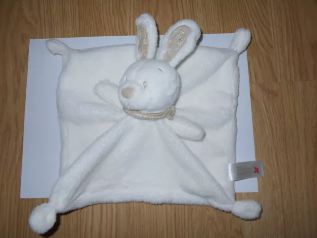 Doudou plat carré lapin simba nicotoy brun marron blanc ércu beige
