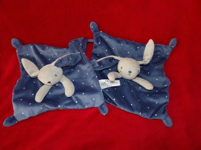 Lot De 2 Doudou Plat Simba Toys Kiabi Lapin Bleu Etoile Attache Tetine