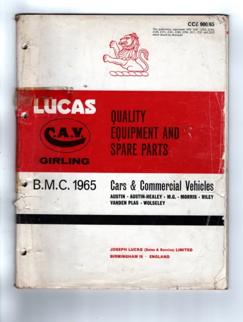 Lucas Parts List 1965  B.M.C. Cars & Commercial Vehicles CCE 900/65 Catalogue