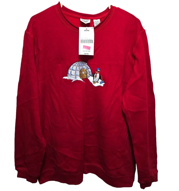 m-NEW♈Woman's Embroidered Sweat top by Classic Elements size 16-18W~Red Igloo