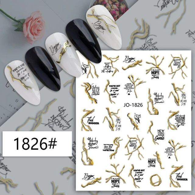 Serpent Bronzant d'or Feuille 3D Marbre Blooming Autocollants pour ongles 5
