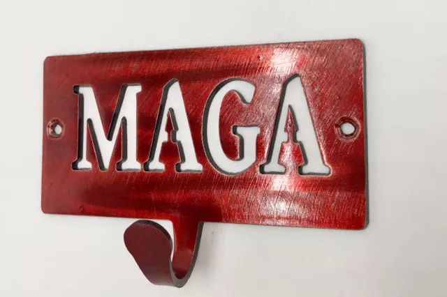 NEW Trump MAGA Metal Wall-Mount Hook Hanger, Red Anodized Laser Cut 3" X 4"