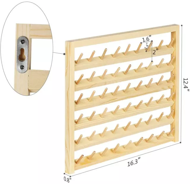 54-Spool Wall Mounted Wooden Thread Holder Sewing Thread Rack with Hanging Hook