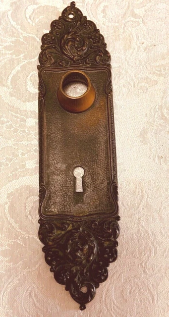 Antique Yale & Towne 9" Doorknob Backplate Floral Foliate Brass Hardware Salvage