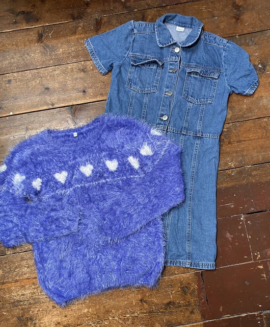 Girls Bundle Age 12-13 Years Next Denim Dress M&S Fluffy Heart Jumper