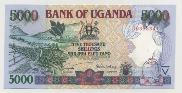 Uganda 5000 Shilingi 2002 Pick 40 UNC Uncirculated Banknote