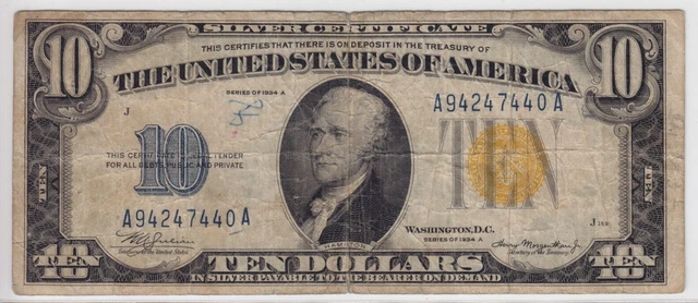 1934A $10 Silver Certificate Note North Africa Issue FR#2309 A94247440A