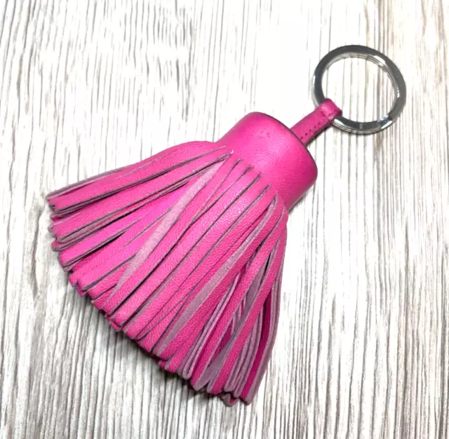 HERMES Carmen Key Ring Holder Bag Charm Pink Leather Fringe Authentic from Japan