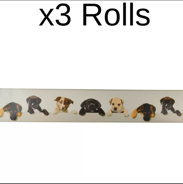 x3 Rolls Puppies Themed Wallpaper Border Cream Self Adhesive Dogs Kids Bedroom