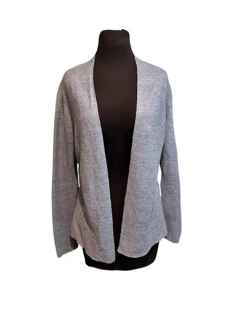 Eileen Fisher Sky Blue Organic Linen Slub Knit Open Front Cardigan Size XS