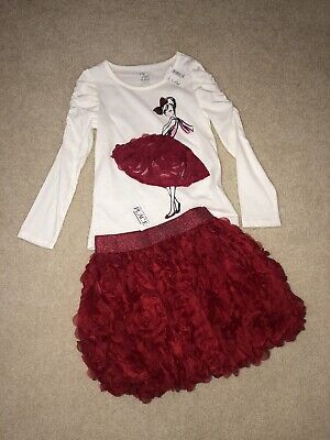 NWT The Children's Place Girls Holiday Christmas Top Rosette Skirt Set Outfit 5
